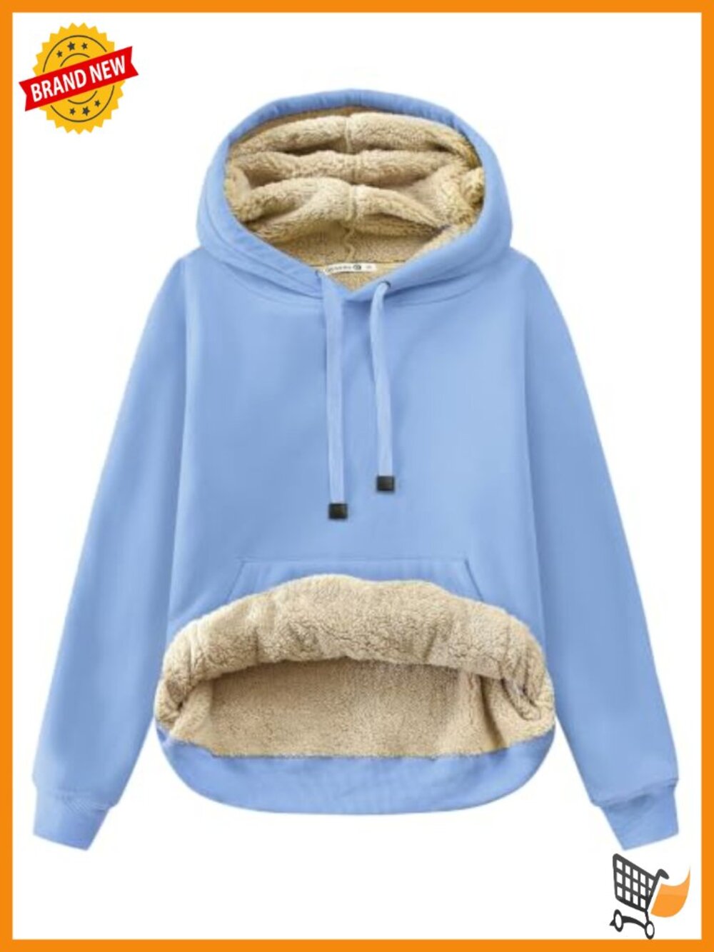 Sherpa Lined Cotton Pullover Hoodie with Kangaroo Pocket